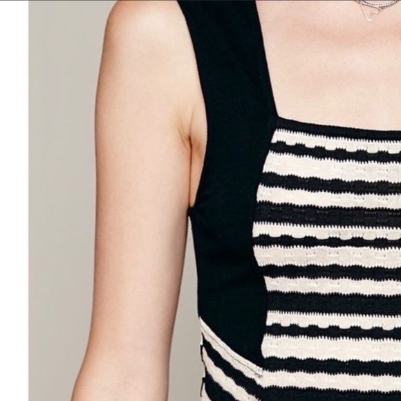 Free People Black and Cream Sedgwick Peplum Jacquard Tank Top Blouse Size Small - Picture 3 of 16